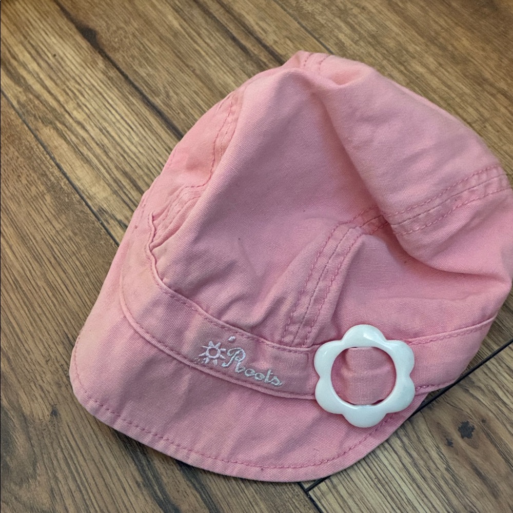 Roots Light Pink Kids Hat with Flower Accent